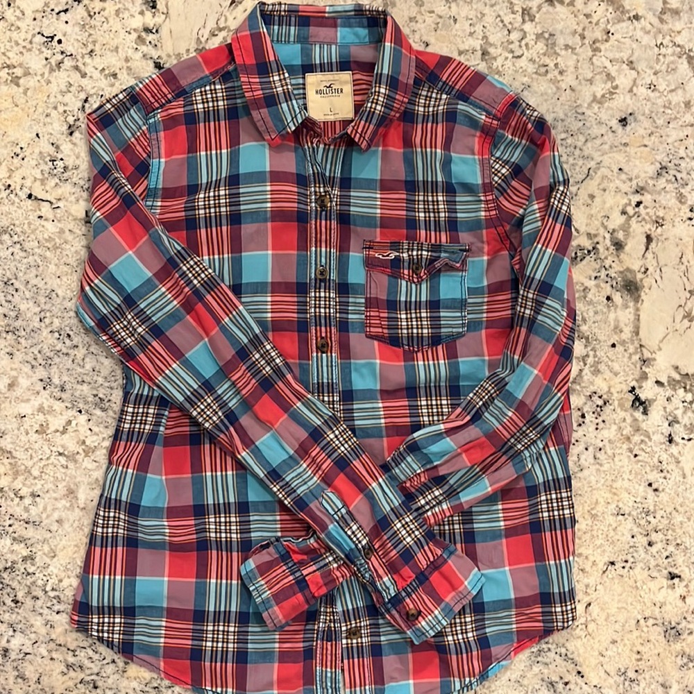 Hollister womens size large button down plaid shirt.